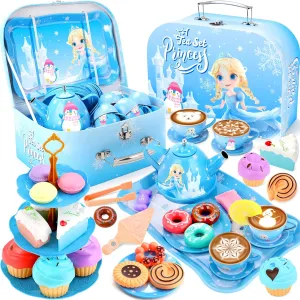 INNOCHEER Tea Party Set for Little Girls Toys, Toys for Girls Gifts, Tea Sets for Toddlers 3-5, Pretend Play Kitchen Toy, Birthday Christmas Princess Gifts Toys for 3 4 5 6 7 8  Year Old Girls