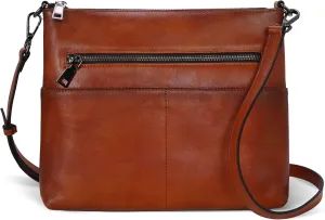 Iswee Leather Crossbody Bags for Women Vintage Shoulder Purse with Pockets Zipper Cross Body Bags for Traveling