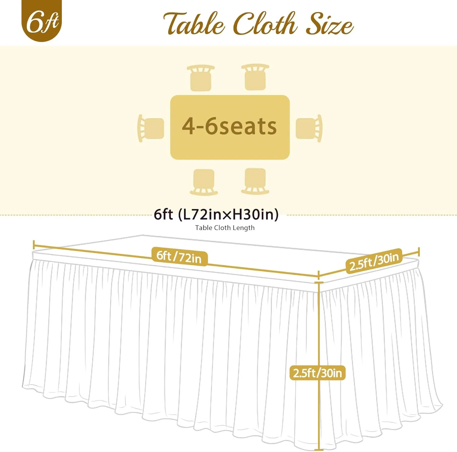 Ivory Tulle Tablecloth for 6 Foot Rectangular Table, 6ft Ivory Rectangle Table Cloth, Wrinkle Free Tablecover with Tutu Skirt for Wedding Birthday Party Bridal Shower Banquet Buffet Cake Event