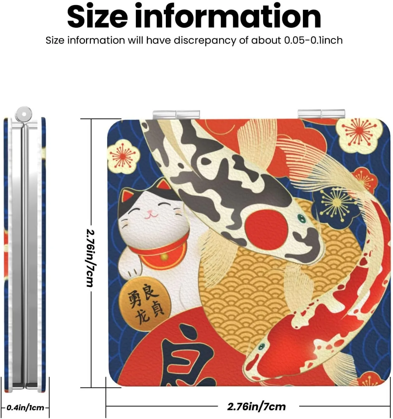Japanese Carps Lucky Cat Women Small Makeup Mirror Compact Handheld Cosmetic Mirror for Purse Pocket