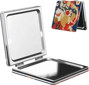 Japanese Carps Lucky Cat Women Small Makeup Mirror Compact Handheld Cosmetic Mirror for Purse Pocket