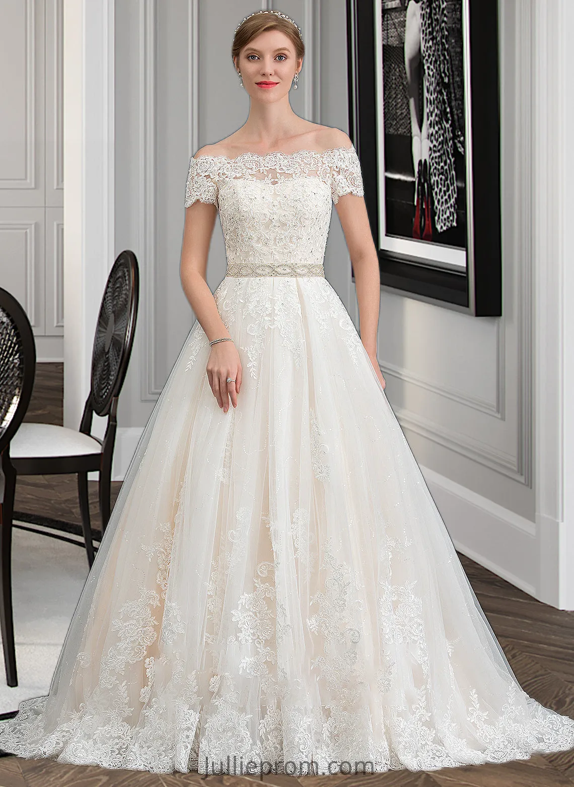 Jasmin Ball-Gown/Princess Court Train Tulle Wedding Dress With Beading Sequins DQP0013770
