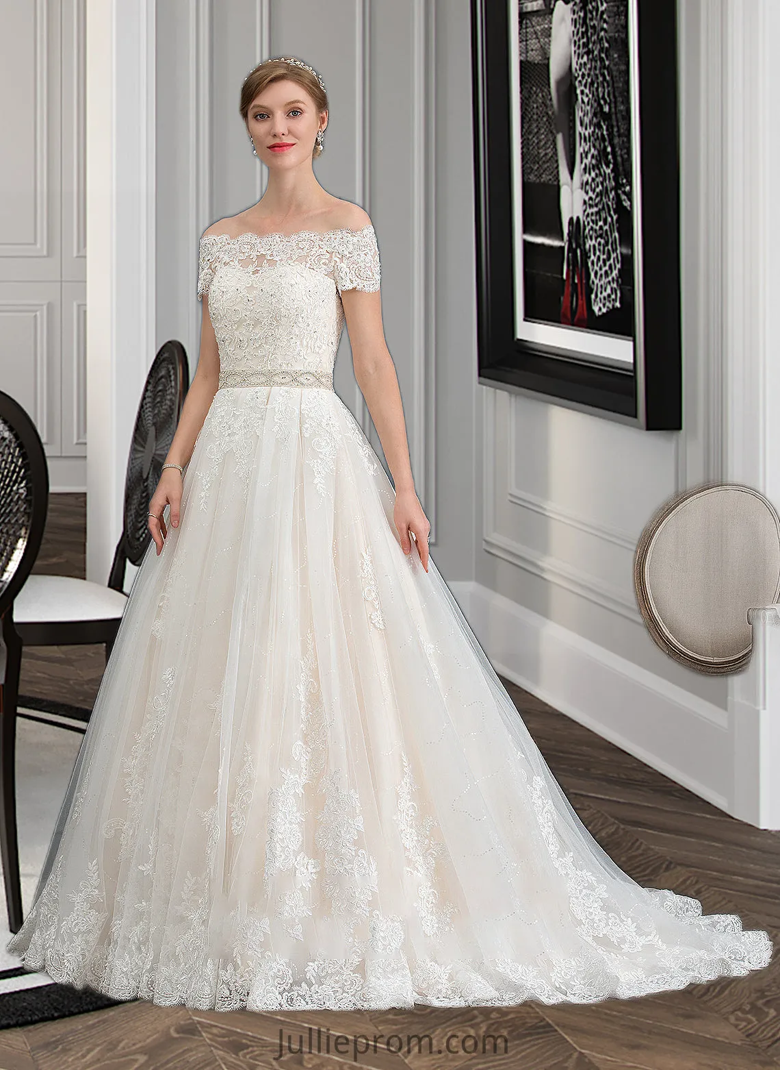 Jasmin Ball-Gown/Princess Court Train Tulle Wedding Dress With Beading Sequins DQP0013770