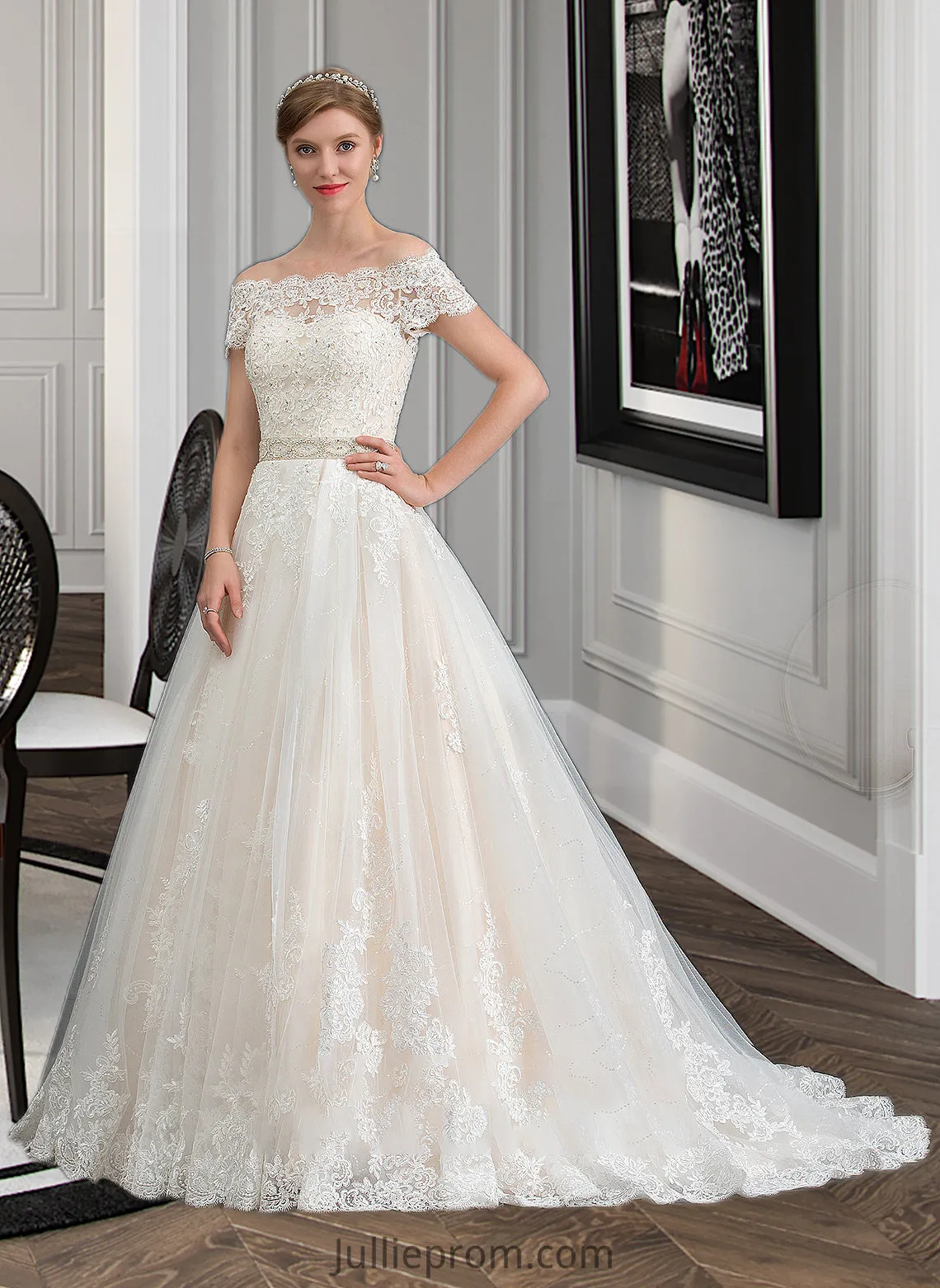 Jasmin Ball-Gown/Princess Court Train Tulle Wedding Dress With Beading Sequins DQP0013770