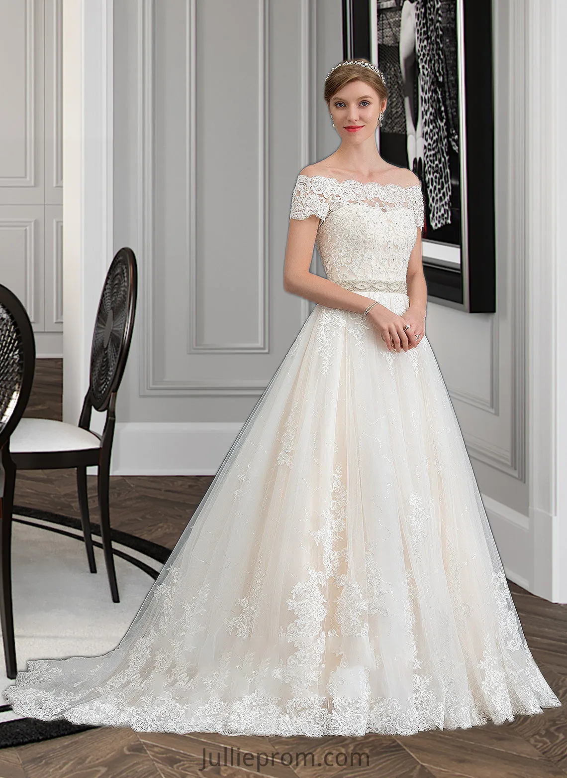 Jasmin Ball-Gown/Princess Court Train Tulle Wedding Dress With Beading Sequins DQP0013770