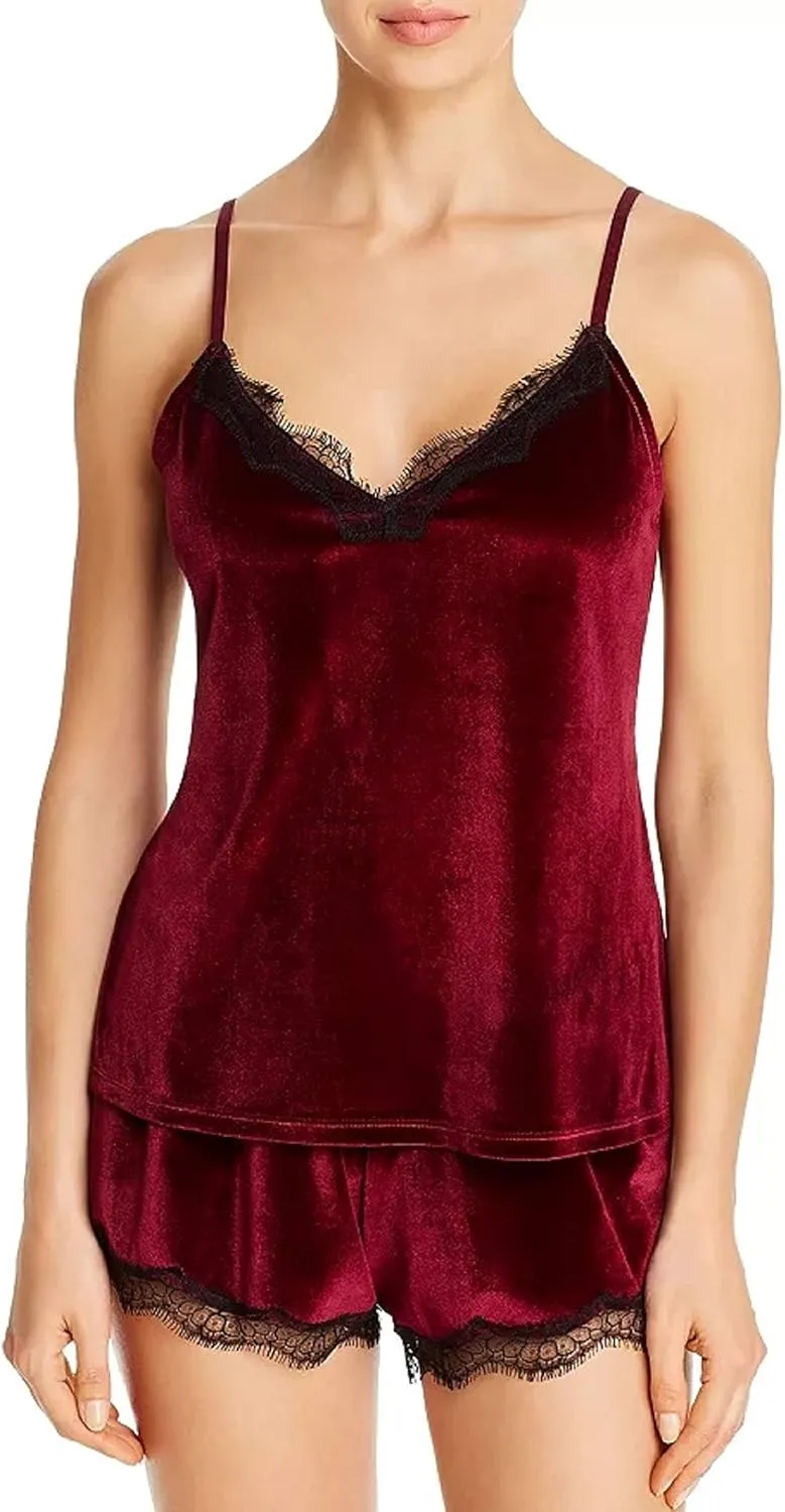Jason Camisole & Shorts Velvet Pajamas Small Burgundy
