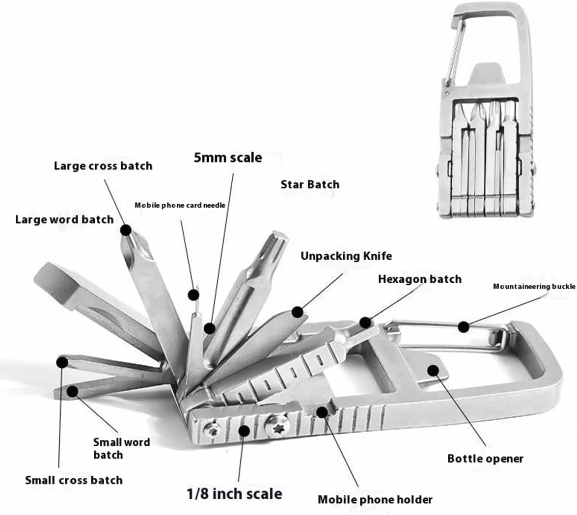 Jawbreaker Multi-Tool with Bottle Opener Phone Holder Screwdriver Carabiner, 12 in 1 Mini Multi-Tool, Bicycle Multi-Tool, Keychain Multi-Tool, Mini Multi-Tool Compact Pocket Size (2)