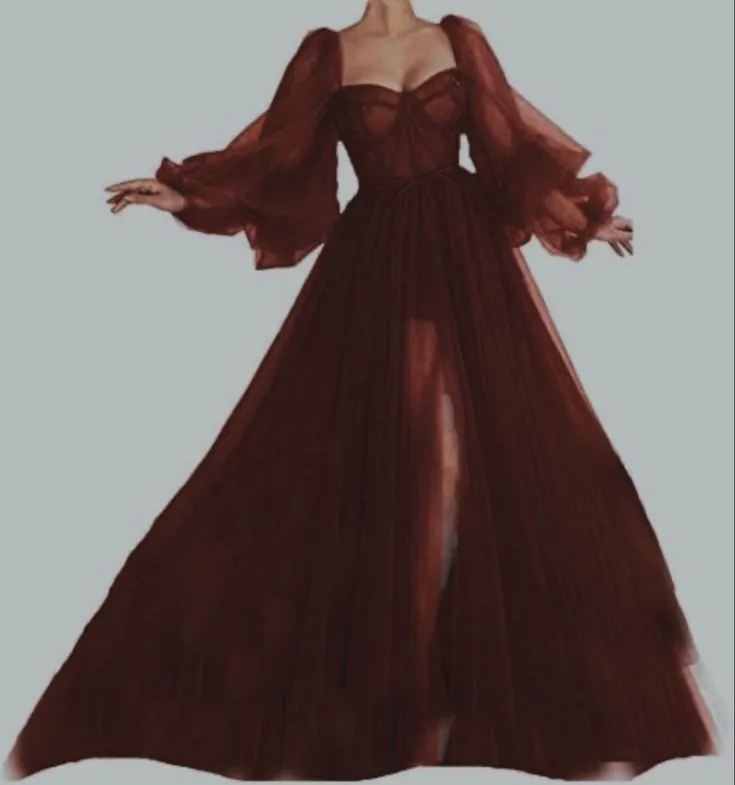 JazzHer Princess Sheer Puff Sleeved Slit Dress