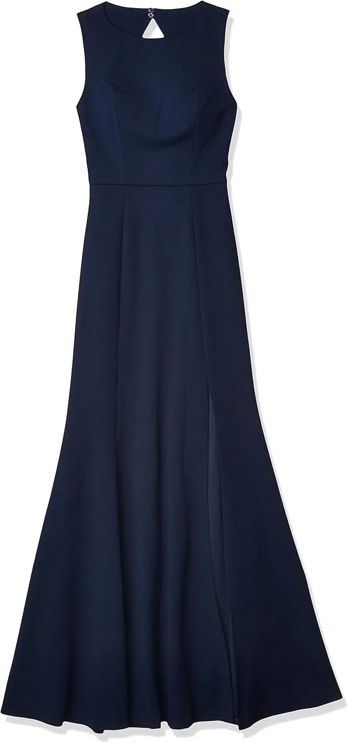 Jenny Yoo Women's Gia Open Back Boatneck Fit and Flare Crepe Gown