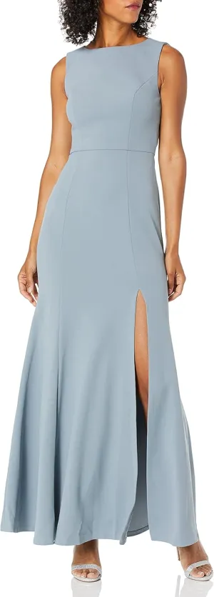 Jenny Yoo Women's Gia Open Back Boatneck Fit and Flare Crepe Gown
