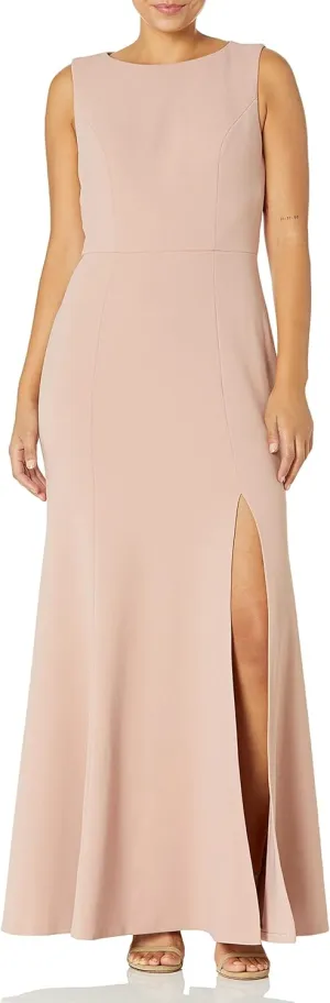 Jenny Yoo Women's Gia Open Back Boatneck Fit and Flare Crepe Gown