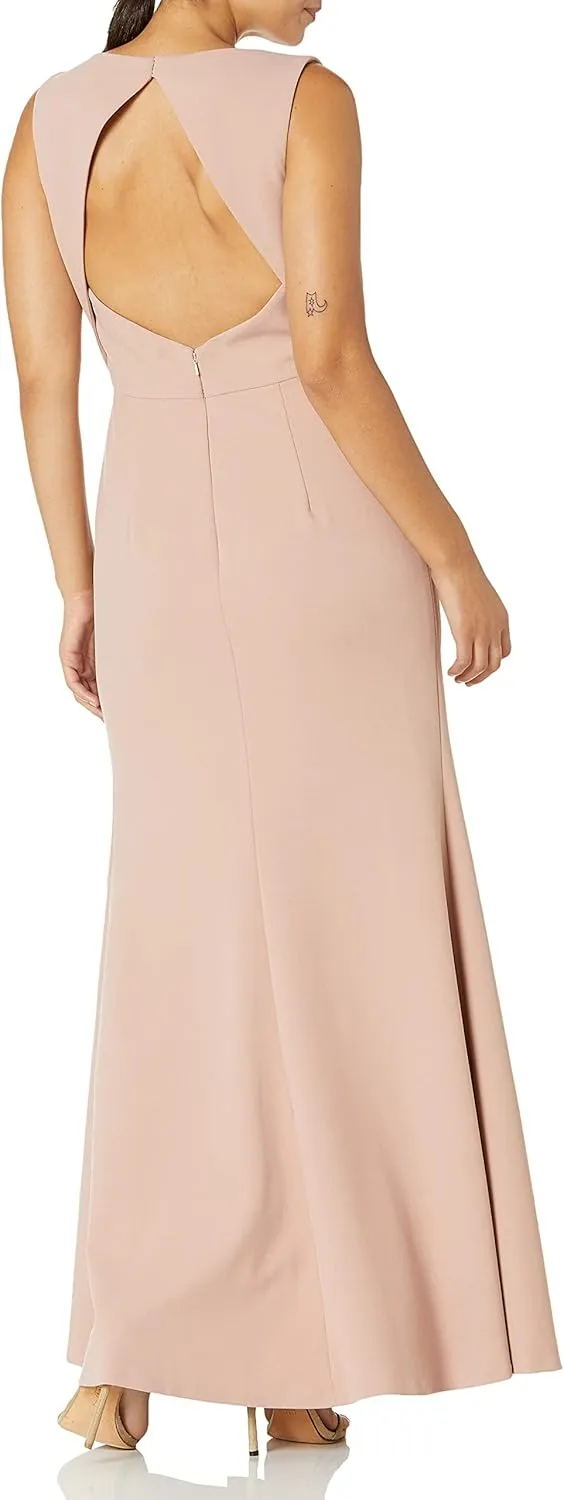 Jenny Yoo Women's Gia Open Back Boatneck Fit and Flare Crepe Gown