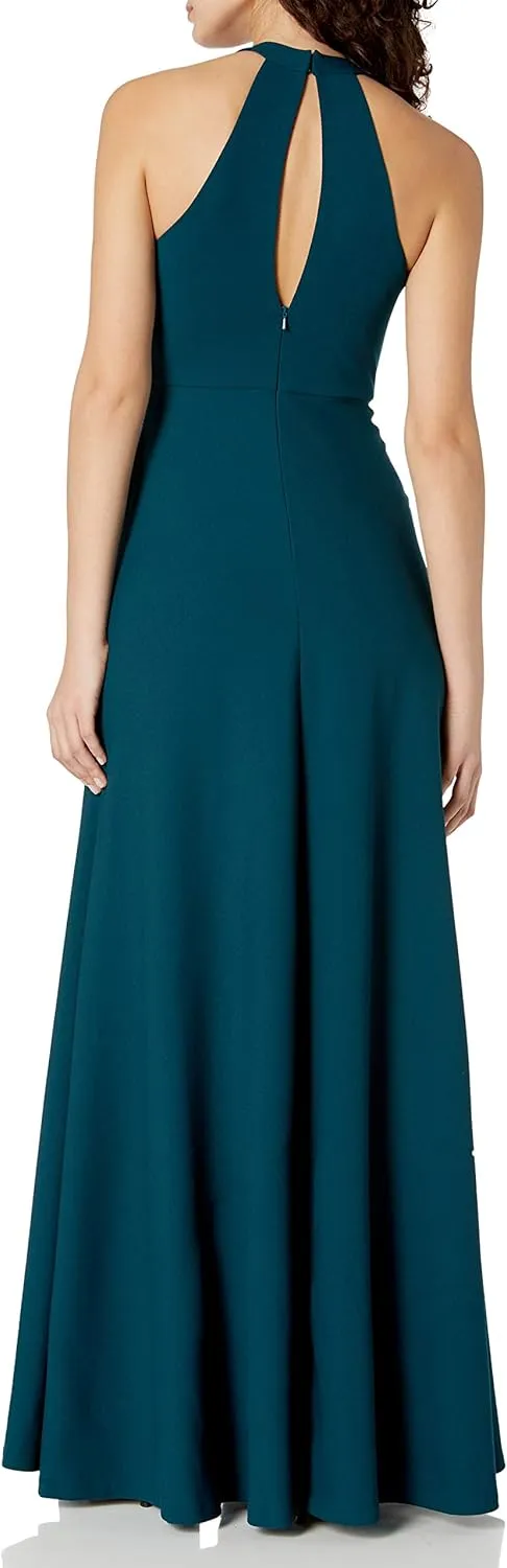 Jenny Yoo Women's Margot V Neck Racer Back Fit and Flare Crepe Gown