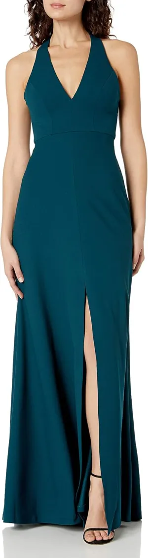 Jenny Yoo Women's Margot V Neck Racer Back Fit and Flare Crepe Gown