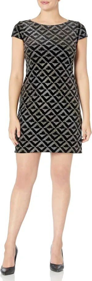 Jessica Howard Women's Cap Sleeve Glitter Velvet Sheath Dress