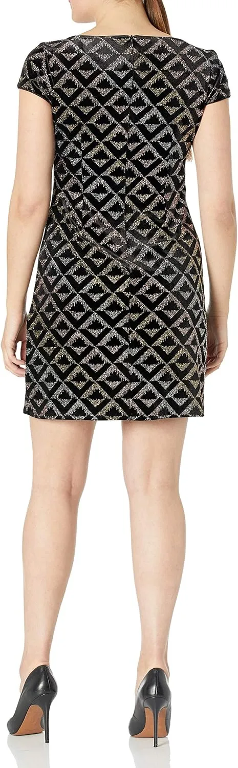 Jessica Howard Women's Cap Sleeve Glitter Velvet Sheath Dress