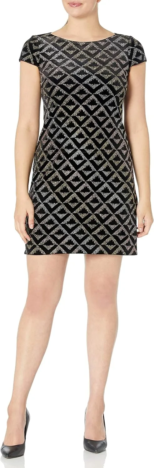 Jessica Howard Women's Cap Sleeve Glitter Velvet Sheath Dress