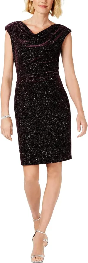 Jessica Howard Womens Disco Velvet Cowl Sheath Dress