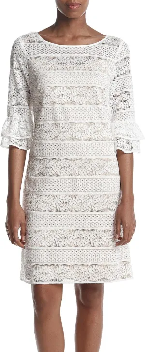 Jessica Howard Women's Lace Shift with Double Ruffle