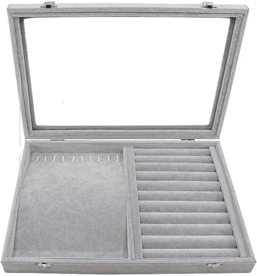 Jewellery Box Jewelry Box Organizer Jewelry Box with Clear Lid Ice Velvet Jewelry Storage Box Glass Jewelry Display Case Store Showcase Box Gifts for Girls Women Jewelry Organizer jewellery box (Jewel