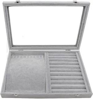 Jewellery Box Jewelry Box Organizer Jewelry Box with Clear Lid Ice Velvet Jewelry Storage Box Glass Jewelry Display Case Store Showcase Box Gifts for Girls Women Jewelry Organizer jewellery box (Jewel