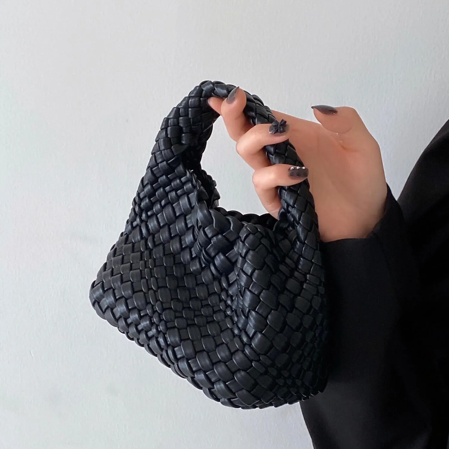 JINMANXUE Fashion Handbag for Women, Woven Tote Bucket Composite Bag, Knitting Chain Crossbody Shoulder Purse