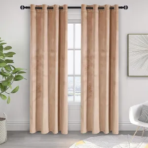 JIUZHEN Blush Beige Velvet Curtains 84 inches Soundproof Curtains for Living Room - Privacy Protect Room Darkening Grommet Thick Velvet Window Drapes for Bedroom, Set of 2 with Tiebacks, 52W x 84L
