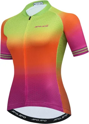 JPOJPO Cycling Jersey Women Short Sleeve Bike Shirt with 3 Pockets Reflective Quick-Dry Tops S-3XL