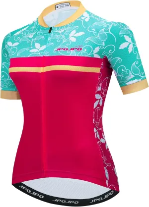 JPOJPO Cycling Jersey Women Short Sleeve Bike Shirt with 3 Pockets Reflective Quick-Dry Tops S-3XL