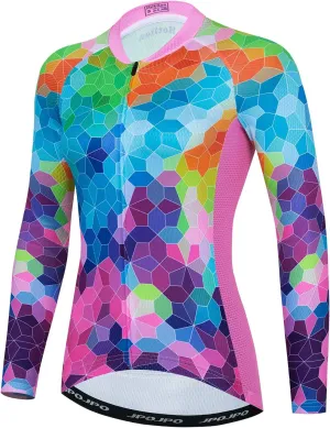 JPOJPO Cycling Jersey Women's Long Sleeve Tops Bike Shirts Bicycle Sport Jacket with 3-Pockets
