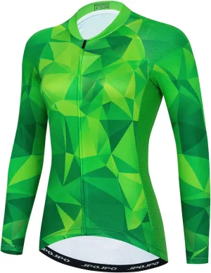 JPOJPO Cycling Jersey Women's Long Sleeve Tops Bike Shirts Bicycle Sport Jacket with 3-Pockets