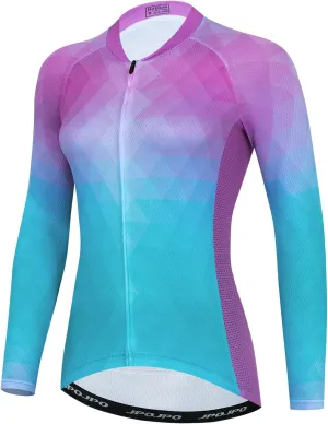 JPOJPO Cycling Jersey Women's Long Sleeve Tops Bike Shirts Bicycle Sport Jacket with 3-Pockets