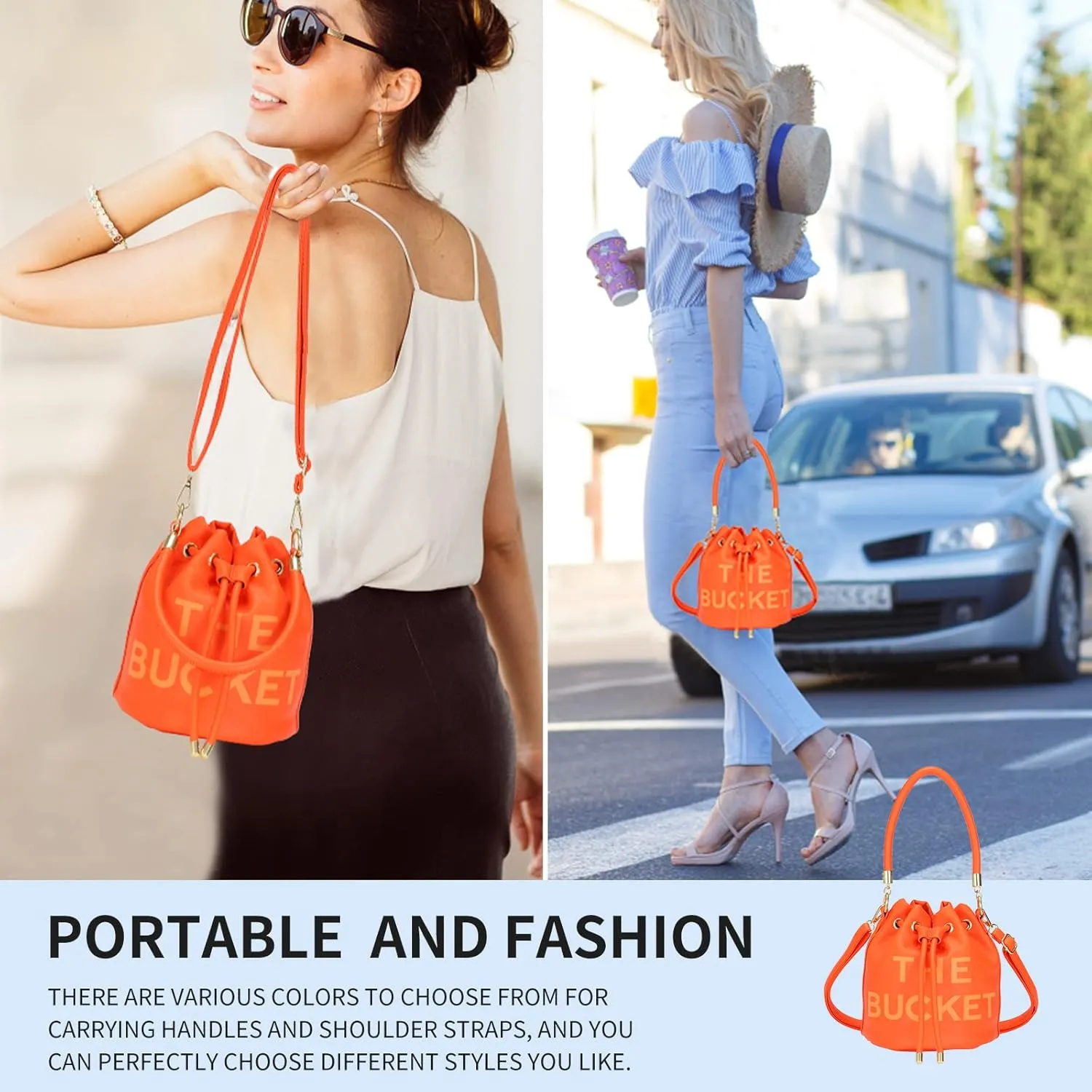 JQAliMOVV Mini Leather Bucket Bags for Women Drawstring Bucket Purse Crossbody Handbags Hobo Bag