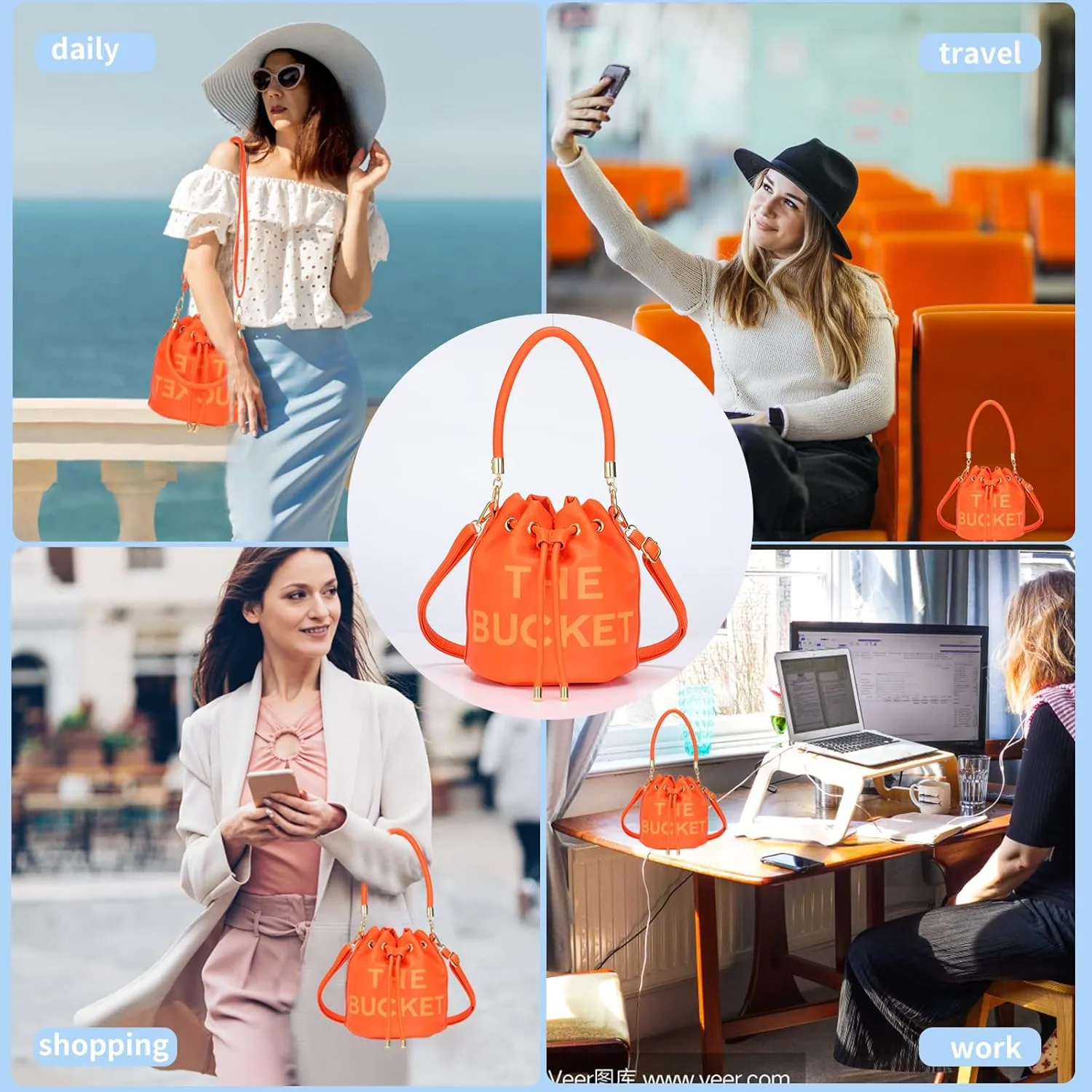 JQAliMOVV Mini Leather Bucket Bags for Women Drawstring Bucket Purse Crossbody Handbags Hobo Bag
