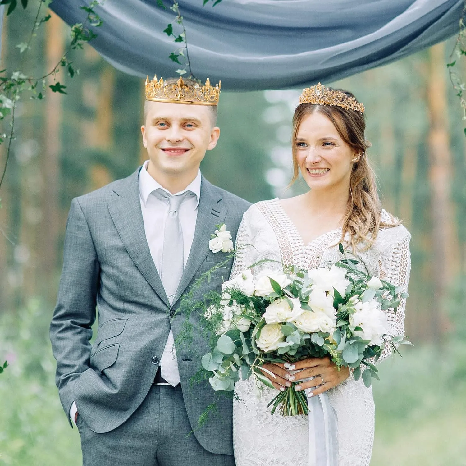 Juexica 6 Pieces Prom King Crown Metal Baroque King and Queen Prince Princess Crystal Headband Tiara Crown Wedding Bridal Accessories for Women Men