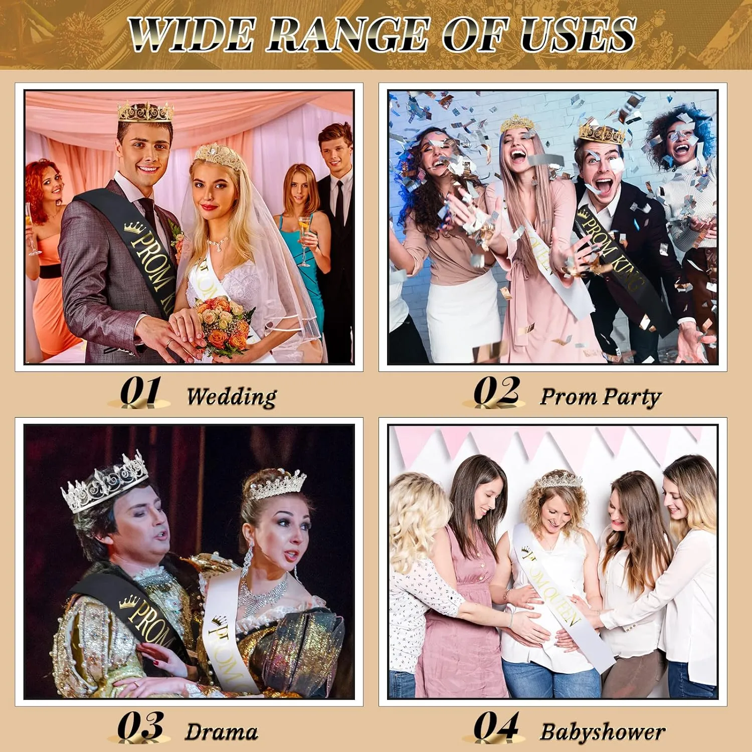 Juexica 6 Pieces Prom King Crown Metal Baroque King and Queen Prince Princess Crystal Headband Tiara Crown Wedding Bridal Accessories for Women Men