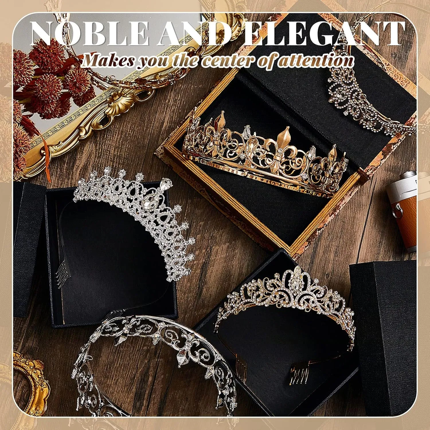 Juexica 6 Pieces Prom King Crown Metal Baroque King and Queen Prince Princess Crystal Headband Tiara Crown Wedding Bridal Accessories for Women Men