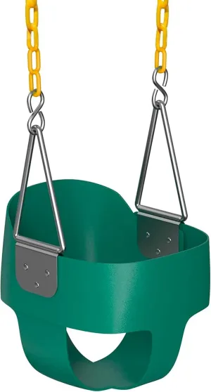 Jungle Gym Kingdom Toddler Swing - Heavy Duty, High Back, Full Bucket Baby Swing Seat with Coated Chains for Outdoor Use - Fully Assembled - Green