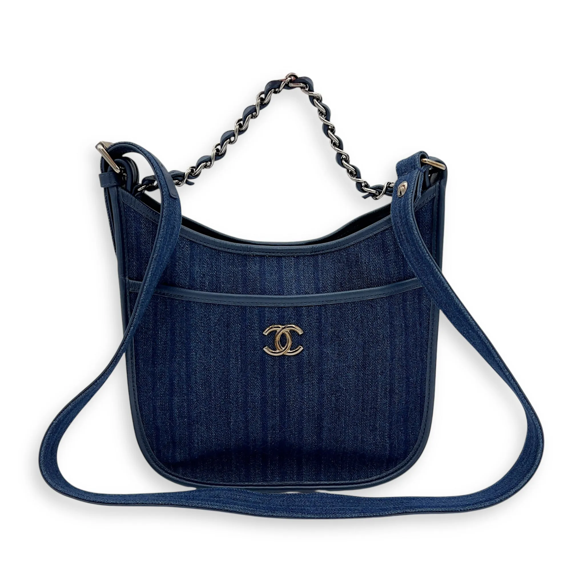 Jungle Stroll Hobo Blue Crossbody Bag in Denim, Silver hardware