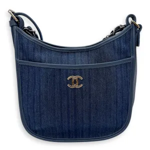 Jungle Stroll Hobo Blue Crossbody Bag in Denim, Silver hardware