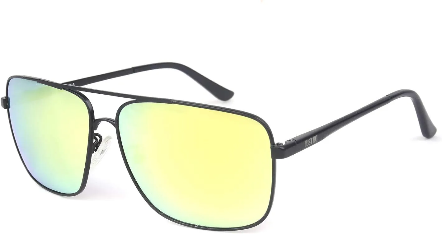 JUST GO Men Metal Frame Square Aviator Polarized Sunglasses, 100% UV Protection