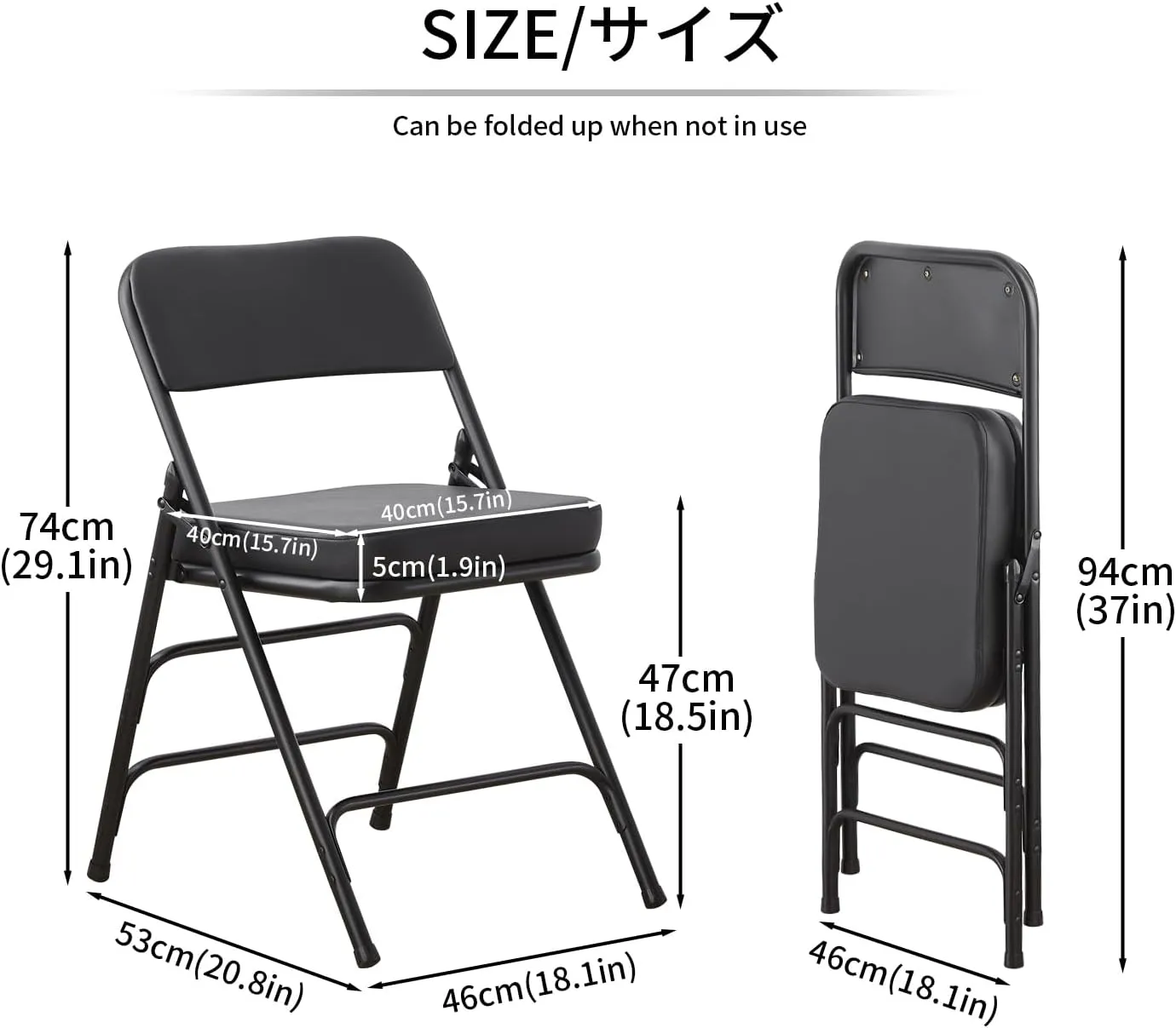 KAIHAOWIN Folding Chairs with Ultra Thick Padded Seat Foldable Chair Indoor Comfortable Metal Chairs with Soft Cushion Black