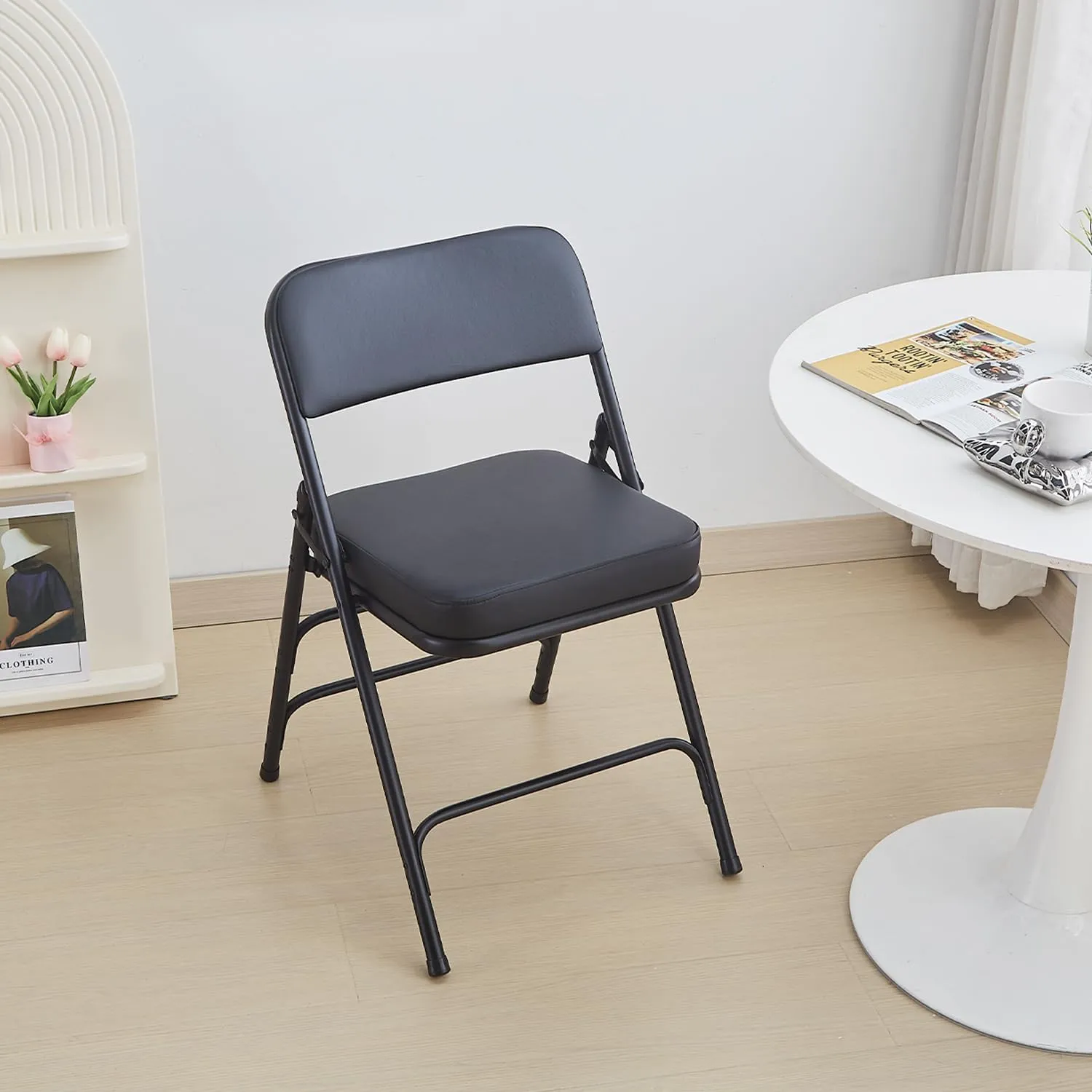 KAIHAOWIN Folding Chairs with Ultra Thick Padded Seat Foldable Chair Indoor Comfortable Metal Chairs with Soft Cushion Black
