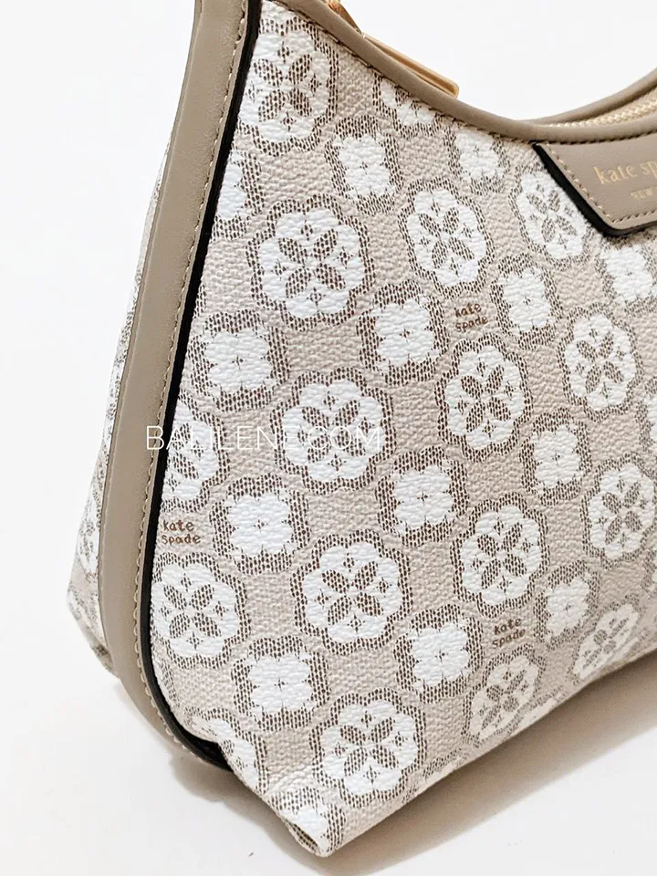 Kate Spade Flower Monogram Coated Canvas Top Zip Crossbody Bag Natural Multi
