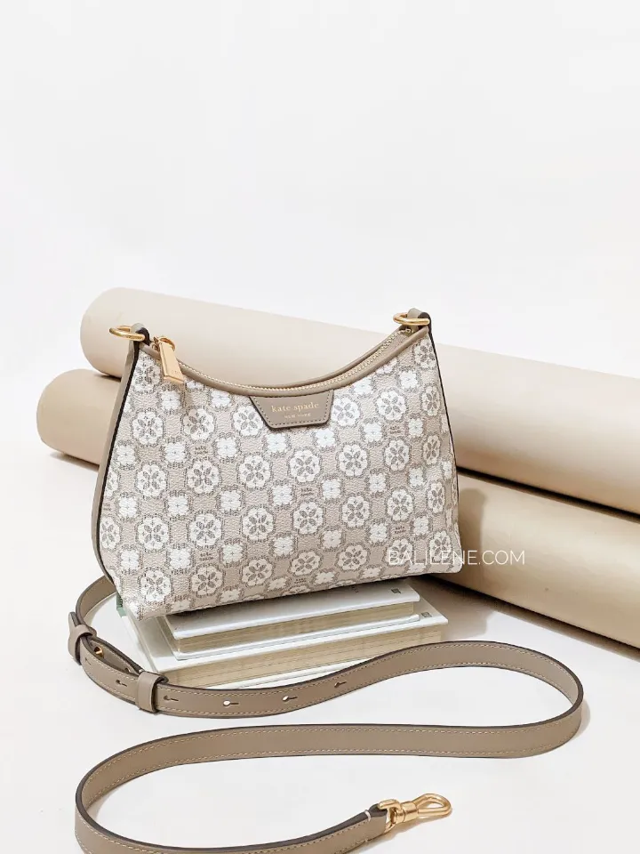Kate Spade Flower Monogram Coated Canvas Top Zip Crossbody Bag Natural Multi