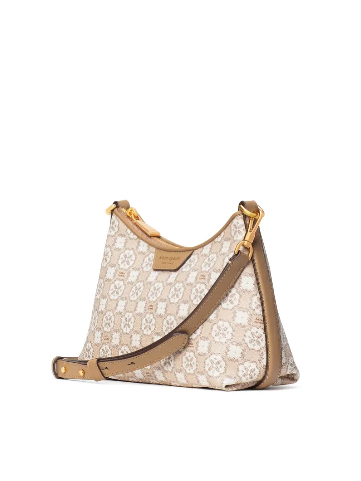 Kate Spade Flower Monogram Coated Canvas Top Zip Crossbody Bag Natural Multi