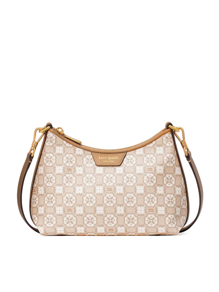 Kate Spade Flower Monogram Coated Canvas Top Zip Crossbody Bag Natural Multi