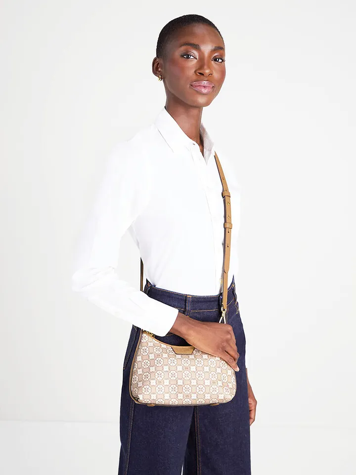 Kate Spade Flower Monogram Coated Canvas Top Zip Crossbody Bag Natural Multi