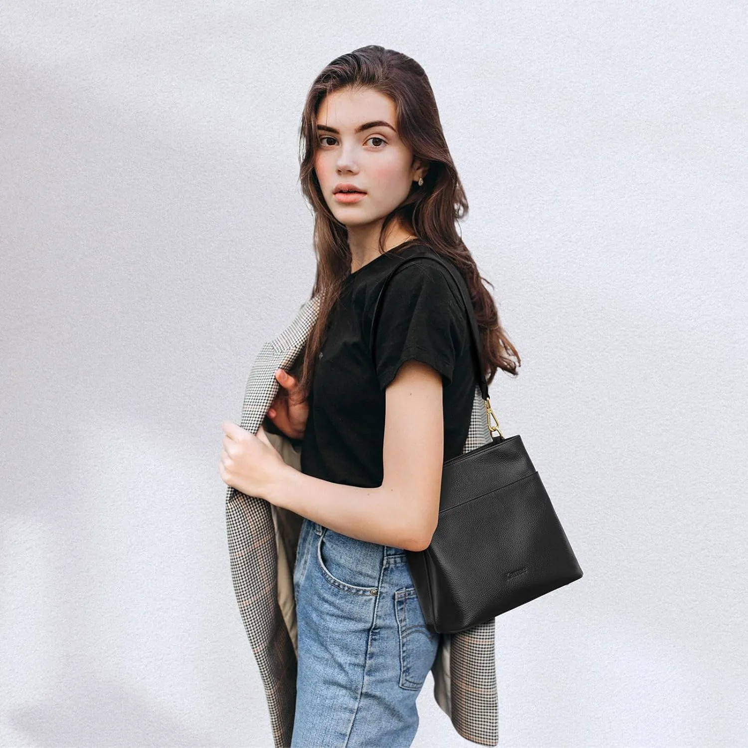 Kattee Leather Handbags for Women, Soft Shoulder Tote Crossbody Purses Bucket Bags with 2 Straps