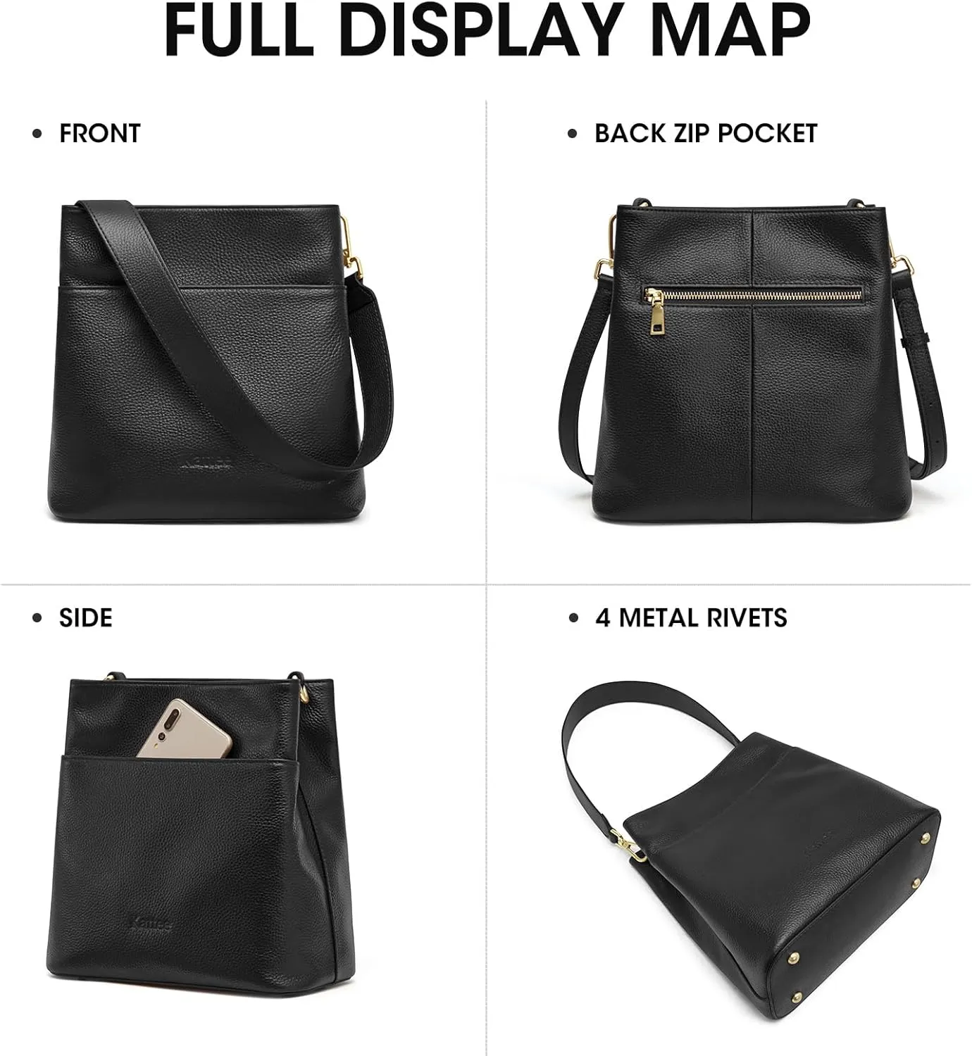 Kattee Leather Handbags for Women, Soft Shoulder Tote Crossbody Purses Bucket Bags with 2 Straps